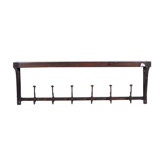 Brown Wood Industrial Wall Hooks with Shelf